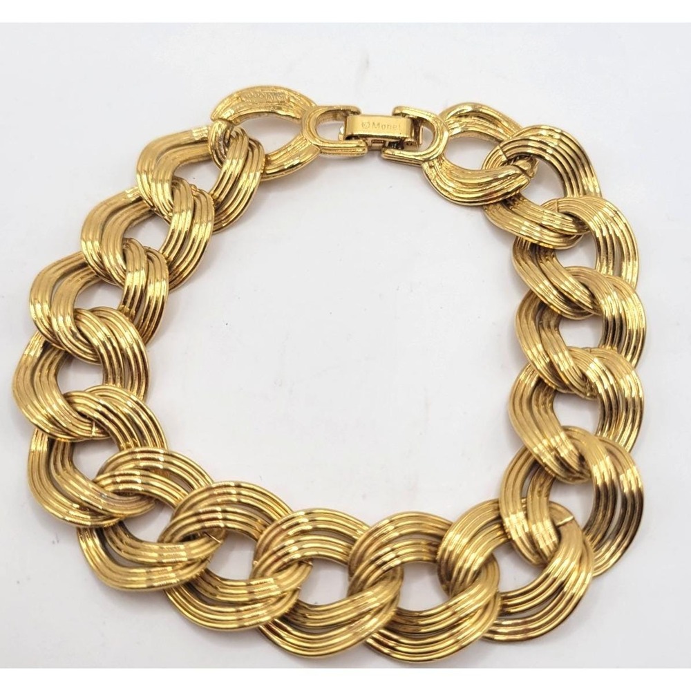 Vintage Monet Bracelet Gold Tone Womens Double 7"